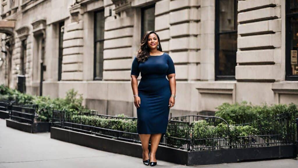 <p>Embrace beauty in this blue business casual midi dress that gives a refined look and communicates professionalism with a dash of unique personal style.</p><p>This dress has a relaxed and firm fit on the body that draws more attention to flattering aspects of your frame and draws attention away from flaws.</p><p>The midi length strikes the perfect balance between laid-back and formal, so this is both appropriate for an interview setting and a fashion-forward outfit for casual events.</p><p>Opt for this for that confident interview look.</p>