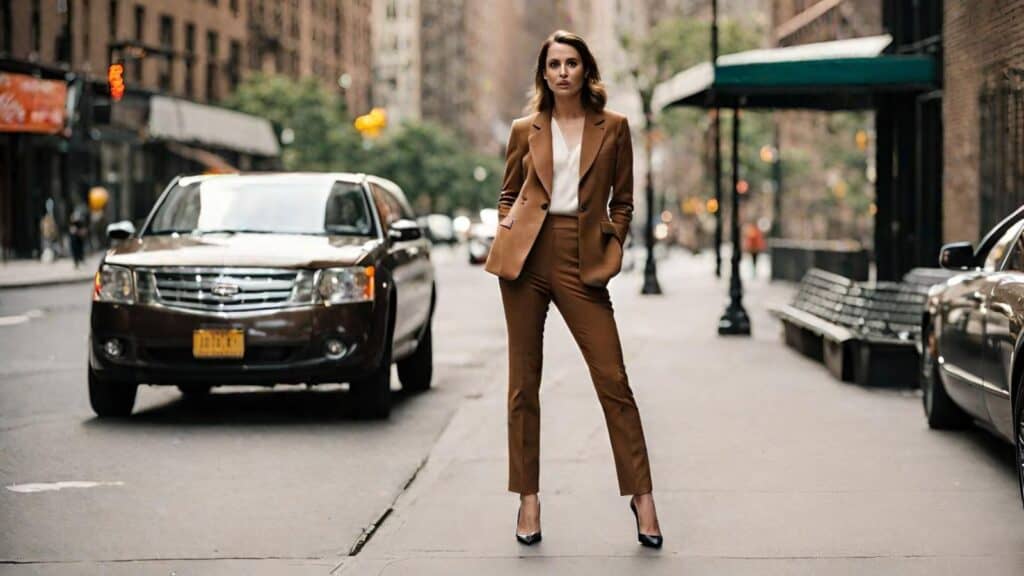<p>Embrace executive elegance in an earthy tone when you wear a brown pant and a blazer set as your interview outfit of the day.</p><p>The earthy tones of this outfit exude professionalism and warmth that will show off your business acumen and style during the interview.</p><p>This is a visual representation of your sophisticated approach to style. From the sleek look of the tailored pants to the elegance of the blazer, everything works together to make a lasting impression in any interview setting.</p>