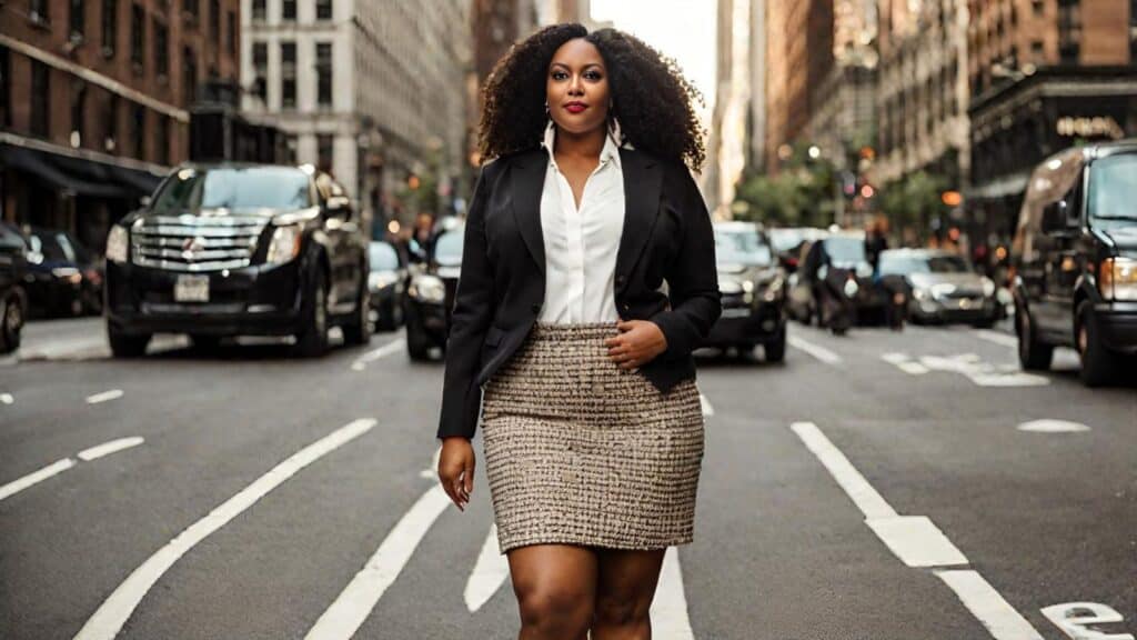 <p>Two words to describe this tweed skirt and blazer combo: timeless elegance. It exudes a sense of power and confidence for traditional office wear with a modern outlook.</p><p>Wearing this means you’re able to blend the classic with the current, presenting yourself as someone who’s in tune with modern fashion trends without letting go of what made the classics unique.</p><p>Looking good is serious business. With a tweed skirt and blazer, you don’t have to spend more time than necessary getting ready for your interview.</p>