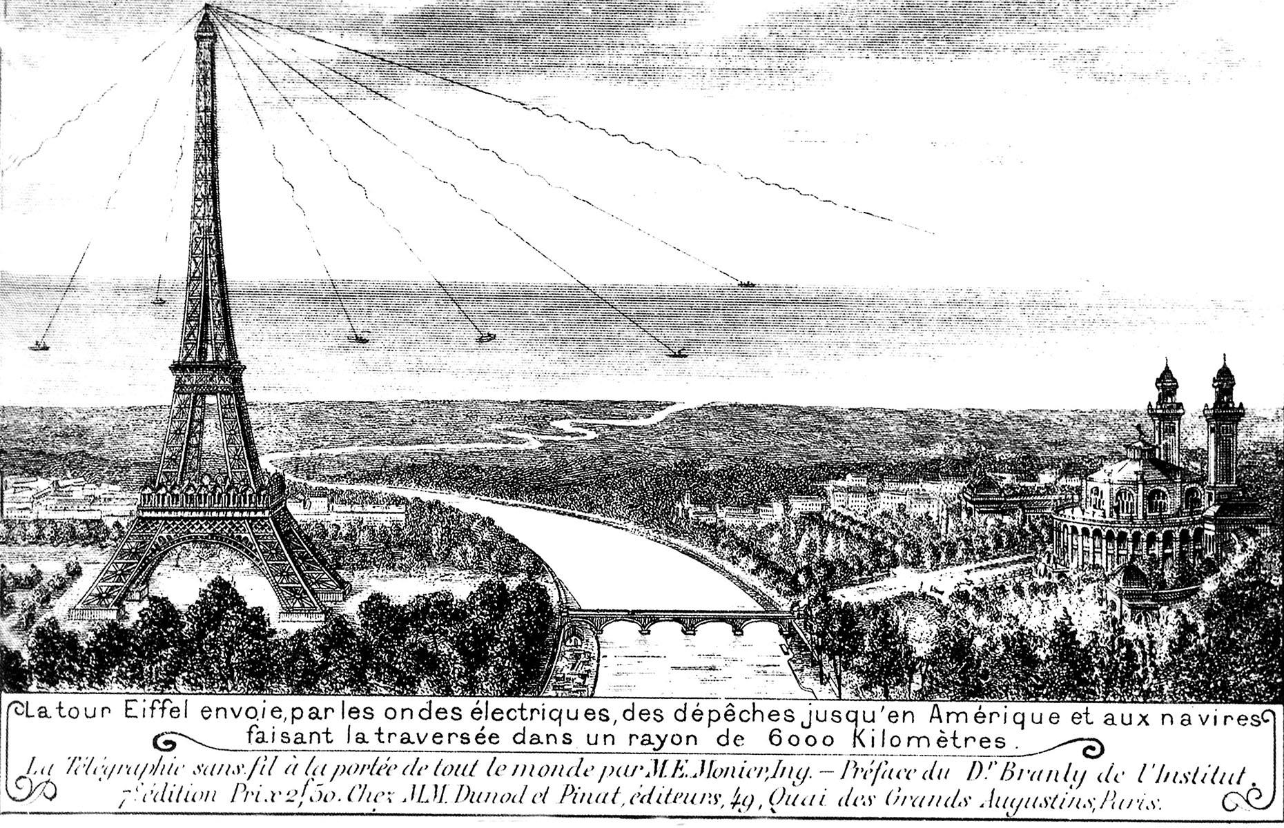 <p>In the end it was wireless telegraphy that saved the Eiffel Tower from being dismantled. First conceived in the 1890s, this nascent technology developed rapidly and in 1898 Eugene Ducretet established the very first radio contact in Morse code between the Eiffel Tower and the Pantheon, 2.5 miles away. A transmitting station was installed, enabling radio transmission with London, and by 1908 transmissions were reaching distances of 3,728 miles. A strategic purpose had been found for the Eiffel Tower and a 70-year extension added to the original permit.</p>