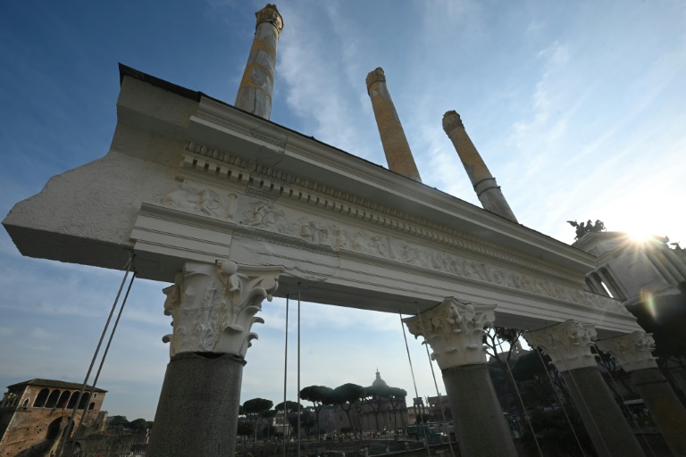 rome restores towering colonnade of trajan's basilica