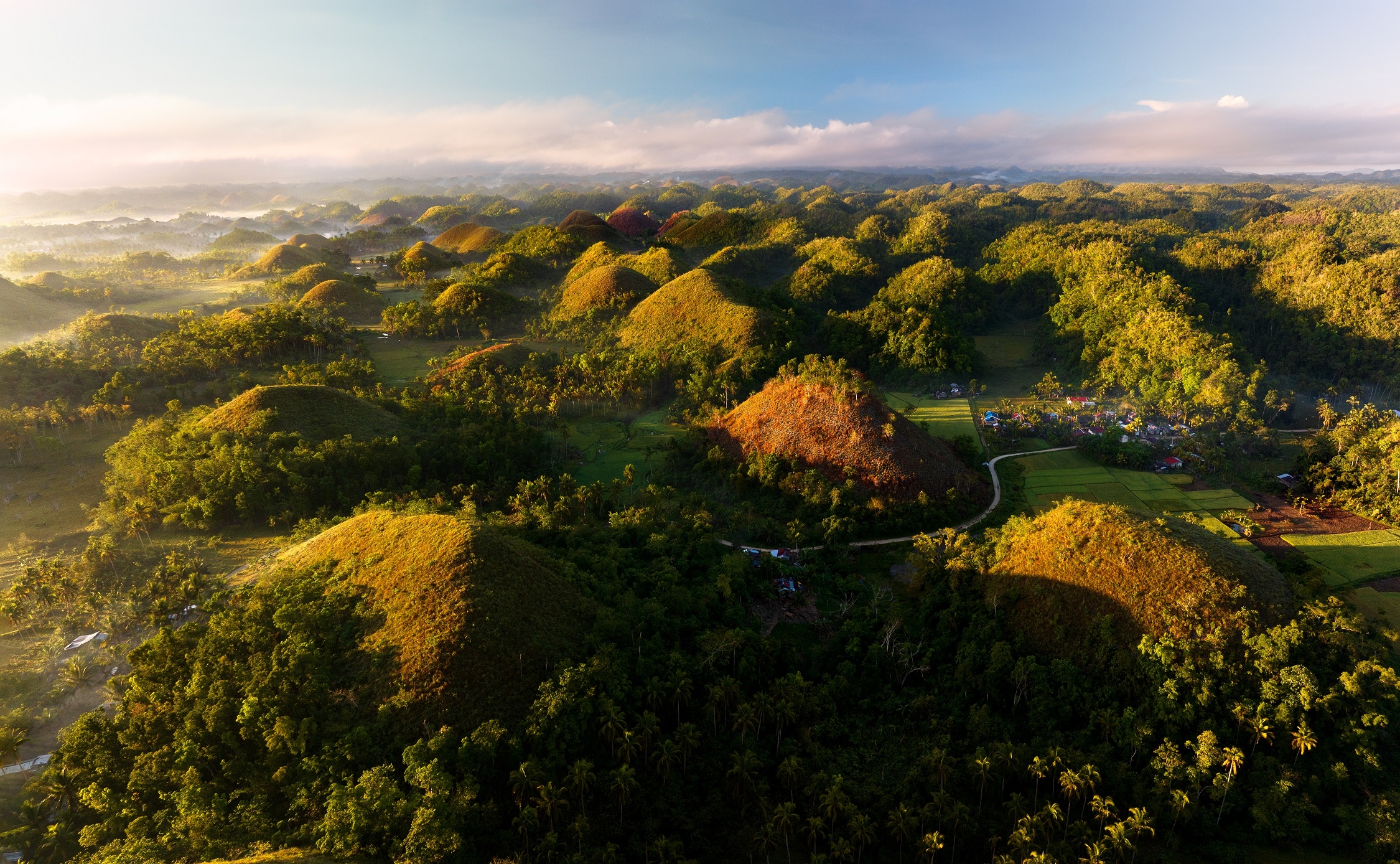 <p>The Chocolate Hills spread across more than 50 square kilometers in Bohol, and island province in the Philippines. No one knows exactly how many there are, but scientists have counted <strong>at least 1,260 hills</strong> and there could be as many as 1,776.</p>