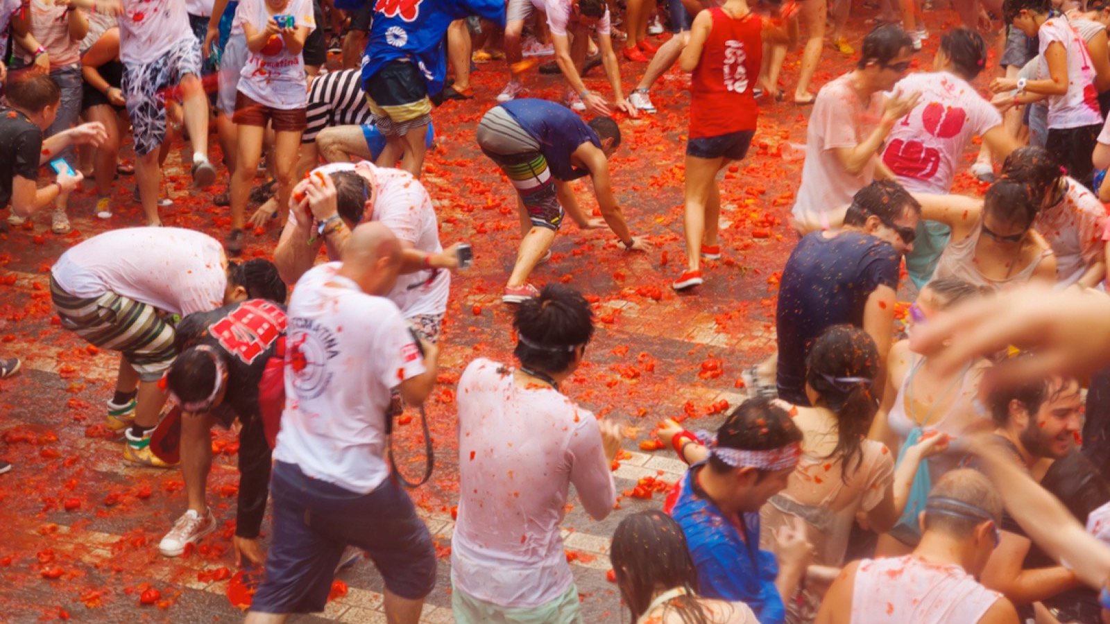 <p>Get your pitching arm ready if you find yourself in Bunol, Spain, in late August. This is an hour-long tomato fight. Participants chuck tomatoes at each other until they and the streets are covered in tomato juices. The first food fight started in 1940 and quickly became a national event that drew thousands worldwide.</p>