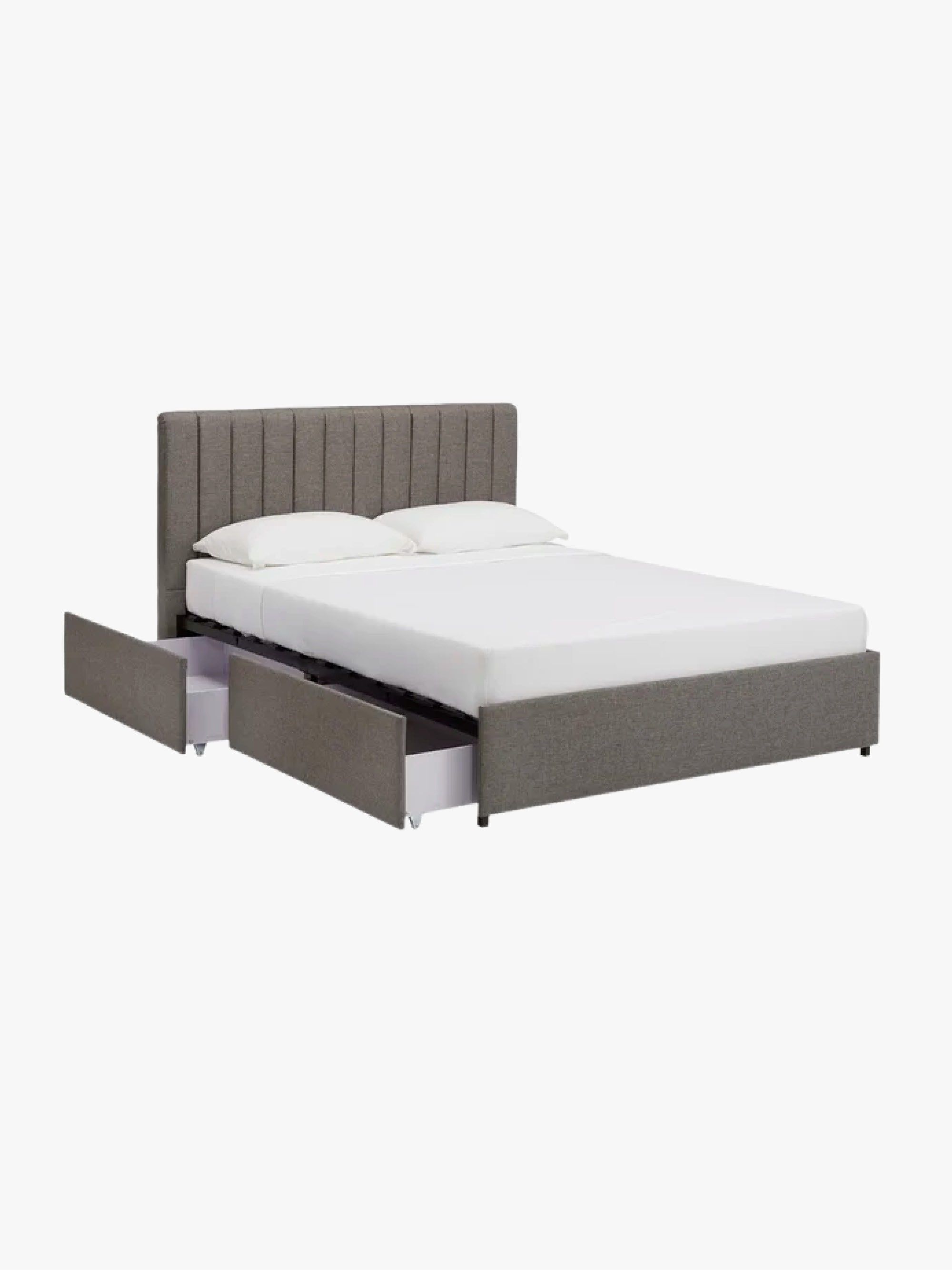 <p>Here’s another simple and sleek upholstered pick we love. The low-profile bed features a neutral grey linen channel headboard, as well as four storage drawers where you can store everything from bulky bedding and pillows to off-season clothing and shoes.</p> <ul> <li><strong>Sizes available:</strong> Full, queen, and Eastern king beds</li> <li><strong>Colors available:</strong> Gray</li> <li><strong>Storage type:</strong> Four pullout storage drawers</li> <li><strong>Materials:</strong> MDF, linen upholstery</li> <li><strong>Weight capacity:</strong> 500 pounds</li> </ul> $490, Wayfair. <a href="https://www.wayfair.com/Mercury-Row%C2%AE--Cletus-Upholstered-Low-Profile-Storage-Platform-Bed-X114357361-L12-K~W003246250.html">Get it now!</a><p>Sign up for our newsletter to get the latest in design, decorating, celebrity style, shopping, and more.</p><a href="https://www.architecturaldigest.com/newsletter/subscribe?sourceCode=msnsend">Sign Up Now</a>