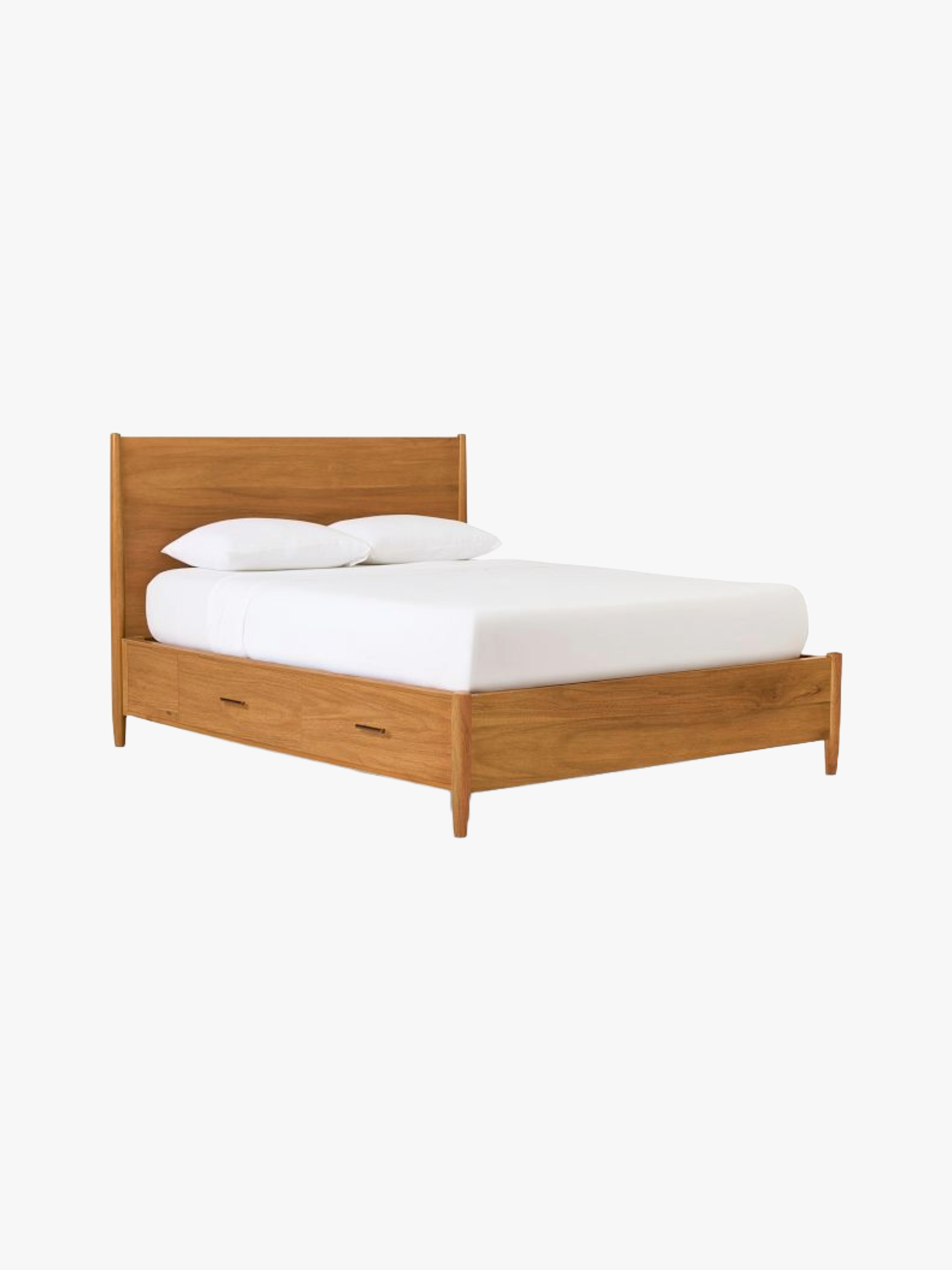 <p>If you're looking for a bed frame that doesn't scream “storage bed,” this midcentury-inspired option from West Elm is a solid one. The understated storage drawers are roomy and easy to pull out, and the Acorn-colored wood grain is smooth and sleek. This frame will fit all kinds of mattresses, and you can pop a box spring in there (but you don't have to).</p> <ul> <li><strong>Sizes available:</strong> Queen, king</li> <li><strong>Colors available:</strong> Acorn</li> <li><strong>Storage type:</strong> Four pullout, underbed storage drawers</li> <li><strong>Materials:</strong> Wood, MDF</li> <li><strong>Weight capacity:</strong> N/A</li> </ul> $2399, West Elm. <a href="https://www.westelm.com/products/mid-century-storage-bed-h11648">Get it now!</a><p>Sign up for our newsletter to get the latest in design, decorating, celebrity style, shopping, and more.</p><a href="https://www.architecturaldigest.com/newsletter/subscribe?sourceCode=msnsend">Sign Up Now</a>