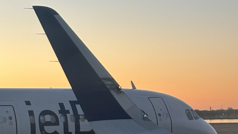 2 JetBlue Planes Clip Wings On Logan Airport Tarmac