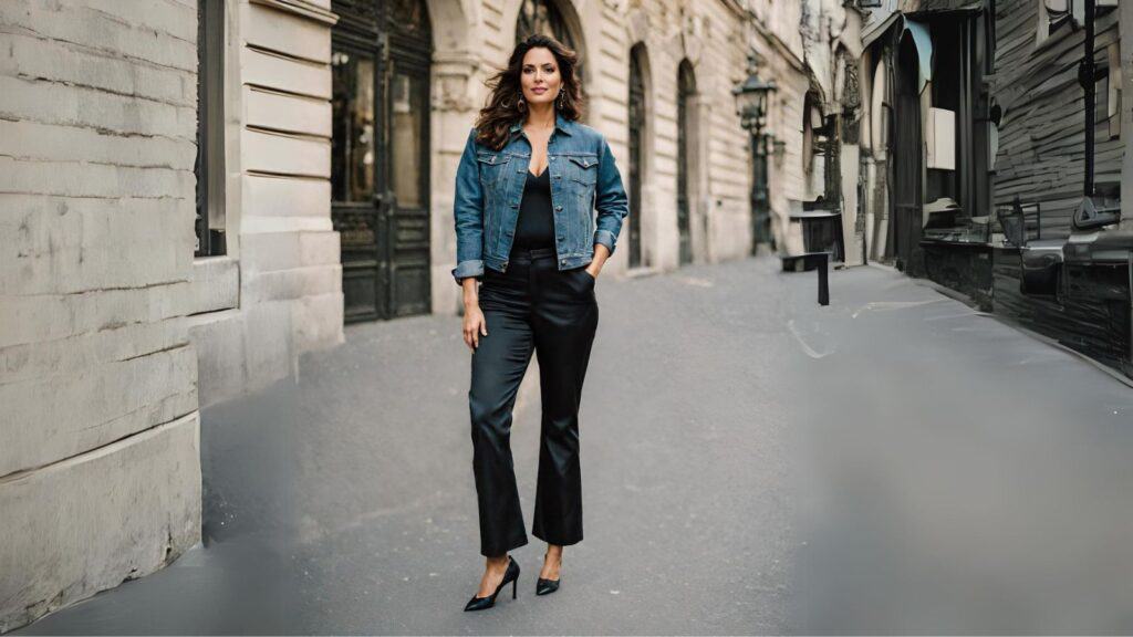 <p>The soft, flowing nature of satin has a very opulent appeal and this visual look against the structured and sturdy denim jacket creates a dynamic and interesting aesthetic. This is a great option if you’re looking into adding more depth to your look and take a short break from wearing the usual basics.</p><p><strong>More styling tips from Petite Dressing</strong></p><ul> <li><a href="https://blog.petitedressing.com/clothes-to-hide-belly/">Have a belly? Here's 20 smart ways to hide it</a></li> <li><a href="https://blog.petitedressing.com/jegging-outfits/">18 Chic Ways to Wear Jeggings in 2024</a></li> </ul>