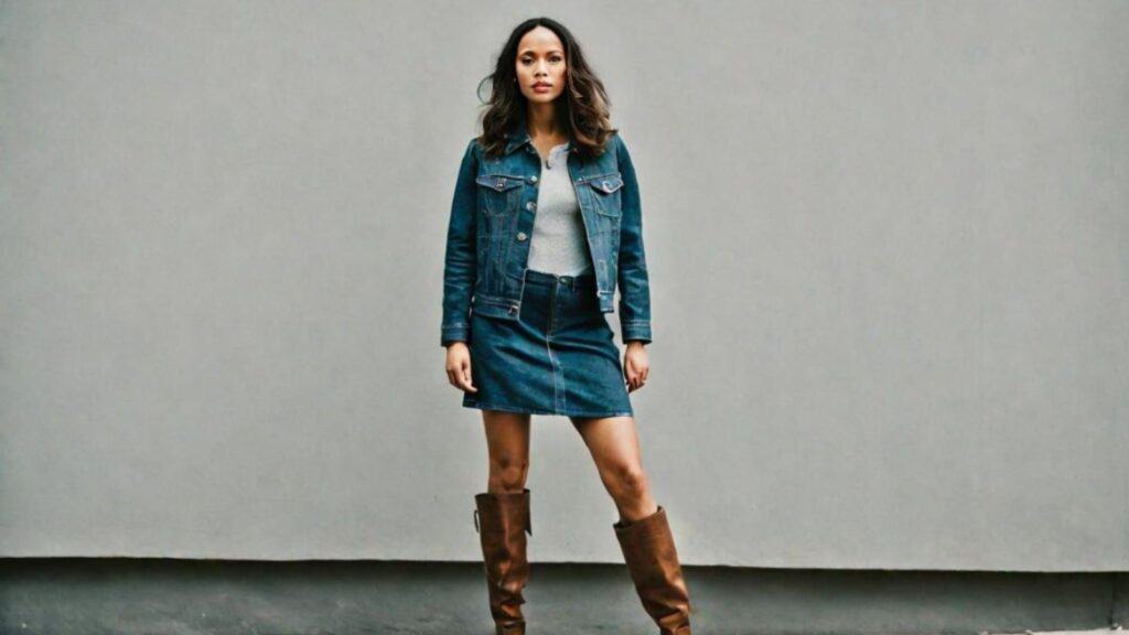 <p>Isn’t it already so obvious how tall brown boots are such scene-stealers?! Its rugged and earthy richness will absolutely blend in seamlessly with a denim jacket, especially because they both share the same visual and casual aesthetic.</p><p>Plus, the neutral tone of brown boots can also help elongate and accentuate your legs, so that leaner stature.</p>
