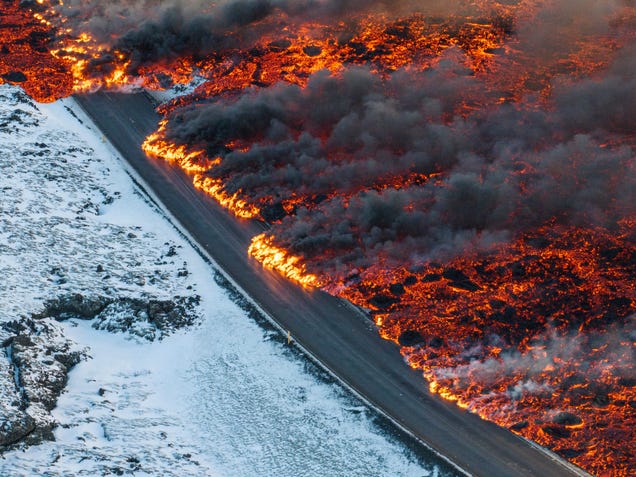 Dramatic Iceland Eruption Photos Show Lava Spreading Across Pristine Snow