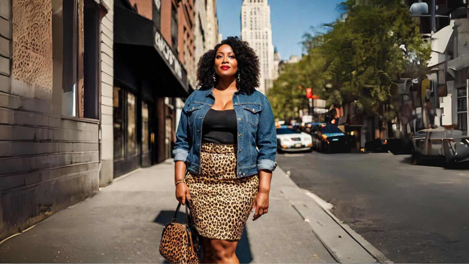 <p>A leopard print skirt is a stunning and bold style choice to pair with your basic denim jacket. If you’d like to keep things casual but at the same time, also want to make a fashion statement, this outfit should be your best bet!</p><p>The contrasting textures also play a significant role in this look because the smoothness of the denim against the texture of the leopard print creates a visually interesting look!</p>