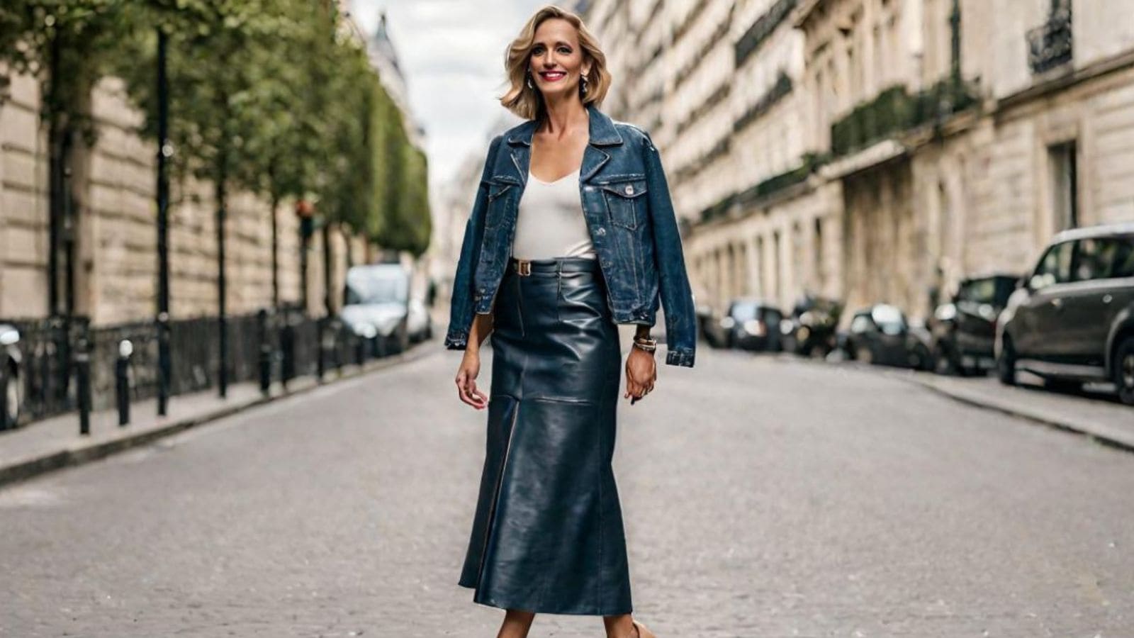 <p>Imagine rocking an edgy <a href="https://blog.petitedressing.com/leather-skirt/" title="">leather skirt</a> with a classic denim jacket – total style goals! Leather is such a statement fabric and the sleek, curve-hugging leather skirt brings out the tone of your denim jacket even more.</p><p>This is also a great outfit to wear on chillier days because both the leather skirt and denim jacket offer thicker coverage.</p>