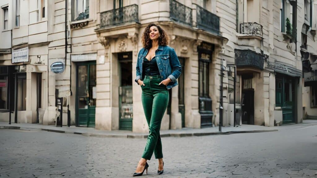 <p>Velvet pants have earned their reputation as a timeless and classy wardrobe staple all thanks to their luxurious texture. They can easily elevate your look simply by adding an opulent sheen to your look!  </p><p>Pairing velvet pants with a denim jacket is a stroke of fashion genius, there is no doubt about that! The versatility of this combination is noteworthy because it’s an ensemble that you can wear on casual dates and dressier occasions.</p>