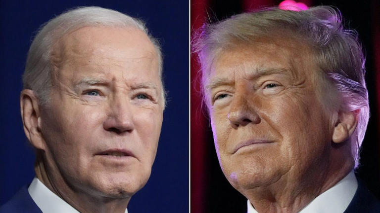 Joe Biden (links) und Donald Trump treten bei den Vorwahlen ihrer Parteien an. Im Sommer entscheiden Demokraten und Republikaner auf ihren Nominierungsparteitagen, wer für sie bei der Präsidentschaftswahl 2024 als Kandidat antritt.