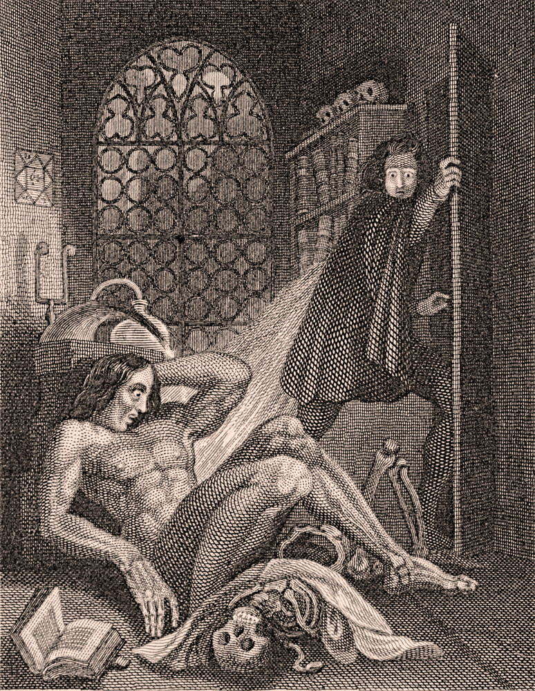 <p>In the introduction to the 1831 edition of her novel, Shelley wrote: "I saw the pale student of unhallowed arts kneeling beside the thing he had put together. I saw the hideous phantasm of a man stretched out, and then, on the working of some powerful engine, show signs of life, and stir with an uneasy, half vital motion. Frightful must it be; for supremely frightful would be the effect of any human endeavor to mock the stupendous mechanism of the Creator of the world."</p>