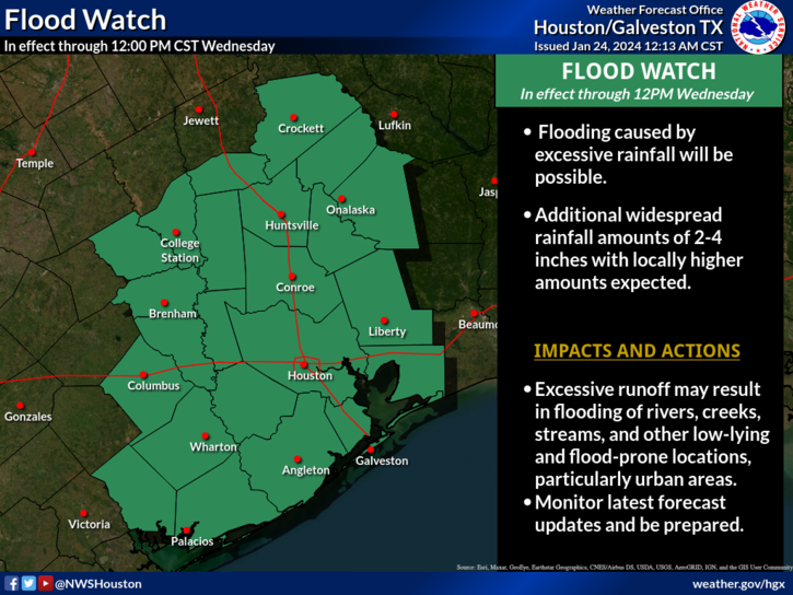 Houston Surrounding Counties In Southeast Texas Under Flood Watch Until Noon Wednesday 5498