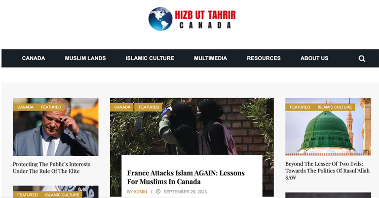  A recent screen shot of the Hezb ut Tahrir Canada website before the group removed it from the internet.