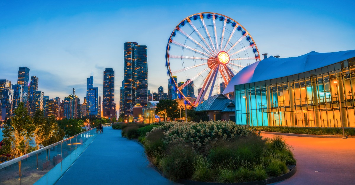 <p> Navy Pier sits along the shoreline of Lake Michigan and offers an eclectic mix of activities (basically everything you’d expect from a stacked boardwalk). </p> <p> It has rides — like a massive Ferris wheel and drop tower — plenty of restaurants offering Chicago’s finest, games, fireworks, and a packed calendar of events.</p>