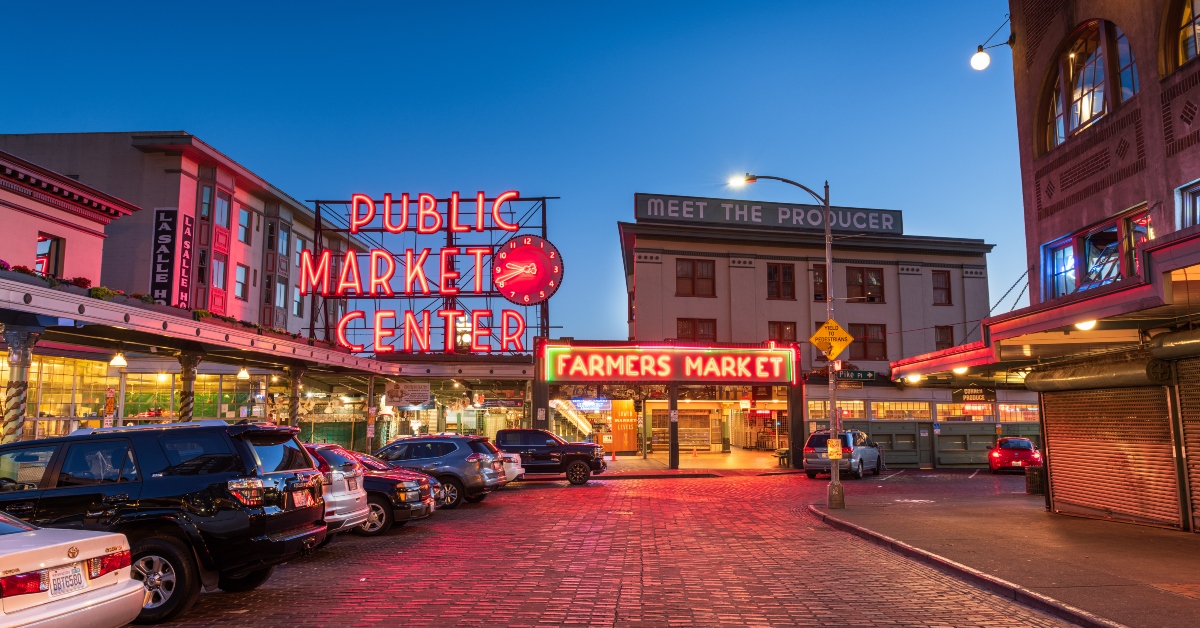 <p> Founded in 1907, the Pike Place Market has drawn massive crowds (of travelers and locals alike) for more than a century. </p> <p> With a massive array of shops, restaurants, crafts, specialty foods, and more, you may find yourself spending the whole day in Pike Place.  </p>