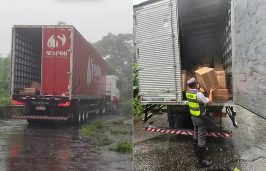 O cerco aconteceu quando os suspeitos transferiam a carga roubada para outra carreta-baú. No local, houve um primeiro confronto Foto: Polícia Militar/Divulgação