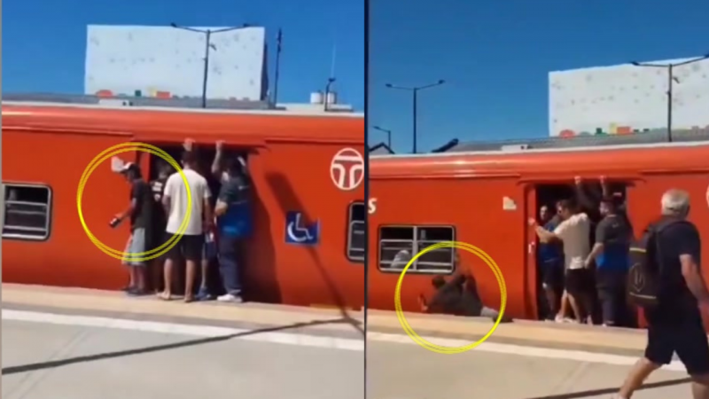 video | un borracho cayó a las vías del tren y se salvó de milagro