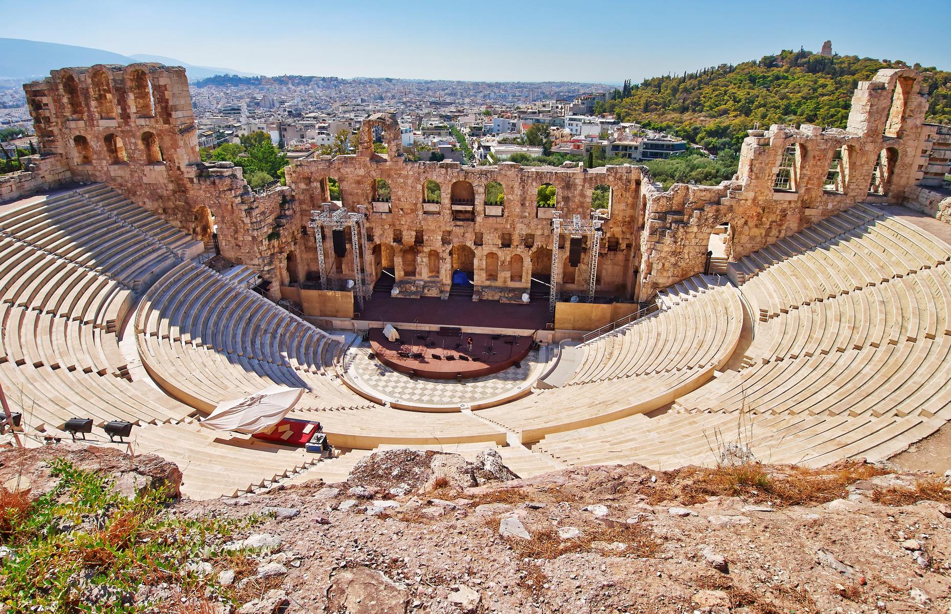<p>The Greek capital was also the birthplace of theater and is home to the remains of some of the earliest theaters in existence. The Herodion theater (pictured) was constructed by Greek nobleman Tiberius Claudius Herod Atticus on the western slopes of the Acropolis in around 161 AD. But the Theater of Dionysus is even older – in fact, it’s the world's first theater. Built into the southern cliff in the 6th century BC, the most famous playwrights of the classical era – Aeschylus, Sophocles, Euripides among them – had their works performed here. </p>