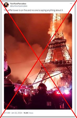 hamis posztok terjedtek el az interneten arról, hogy kigyulladt az eiffel-torony