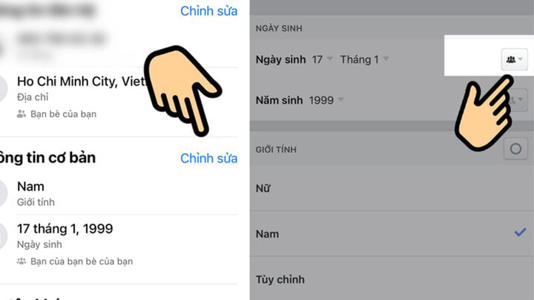 Thông tin cơ bản > Chỉnh sửa > Biểu tượng hình tam giác > Chỉ mình tôi.