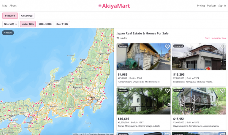 媒合閒置空屋買家的Akiyamart網站。（翻攝網路）