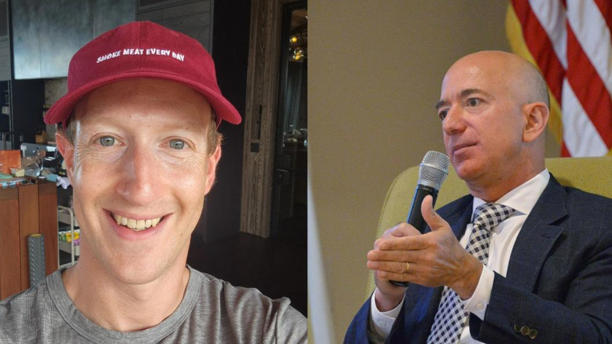 臉書創辦人祖克柏（左）和亞馬遜創辦人貝佐斯都是知名富豪。（圖／翻攝自X@spectatorindex、祖克柏IG）