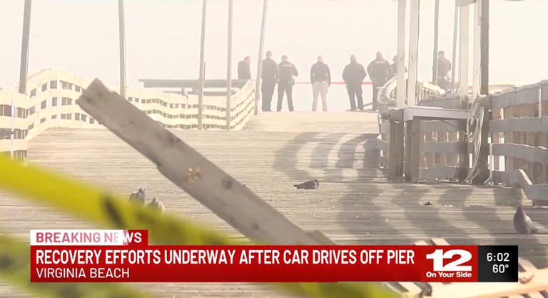 Footage captures car driving off Virginia Beach pier as cops struggle ...