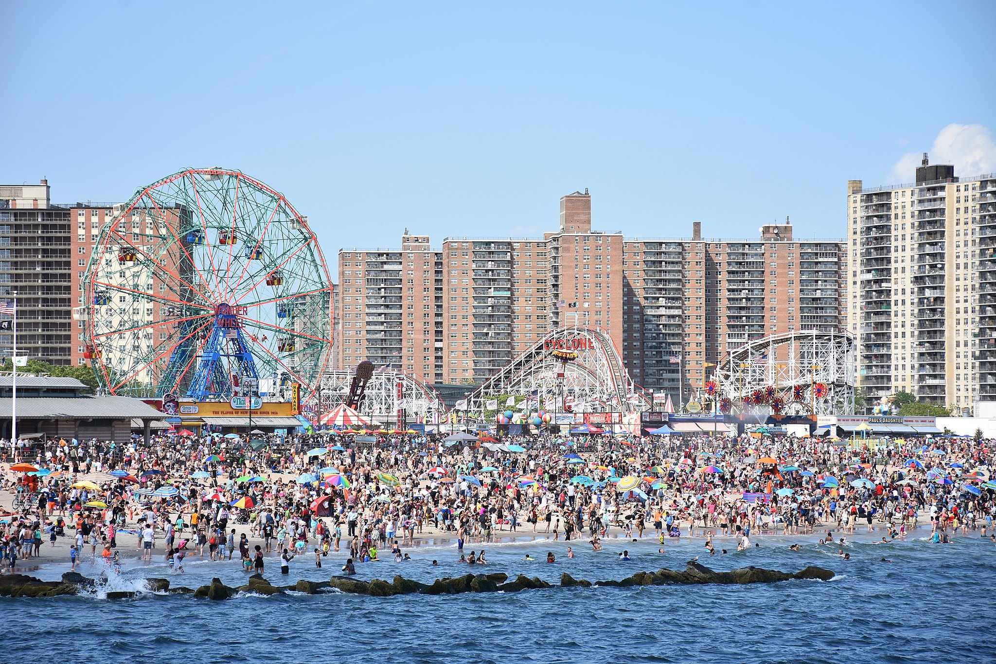 <p>Coney Island is located in the heart of South Brooklyn’s amusement district. It has a reputation as a circus-worthy tourist hot spot.</p><p>It’s a vast amusement park that includes attractions of all kinds for all ages.</p><p><strong>Features:</strong> Rides, restaurants, shops, roller-coasters, go-karting, live entertainment, boardwalk games, beachfront activities, and so much more.</p><p>GPA Photo Archive, Flickr</p>