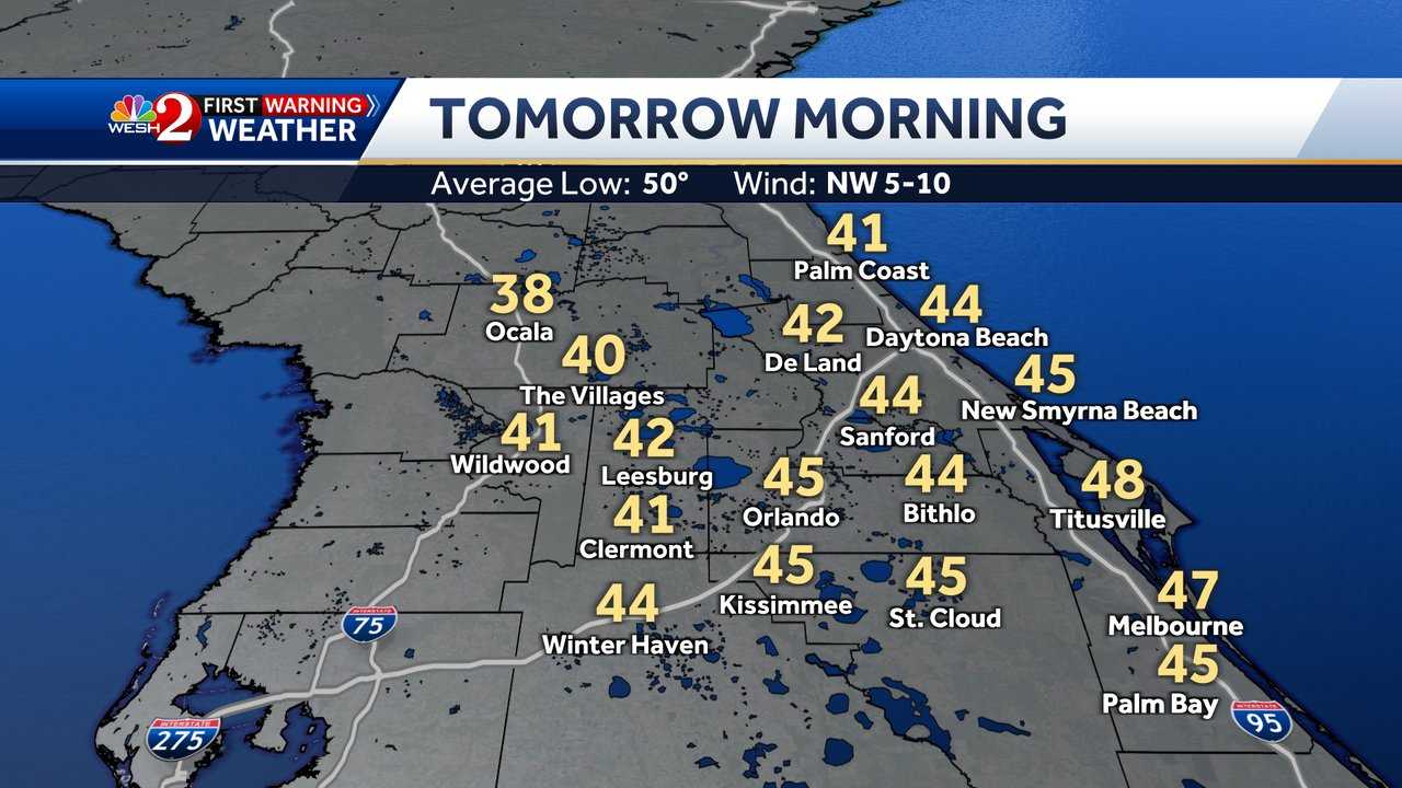 Central Florida Temperatures To Dip Into The 30s, 40s Tuesday Morning