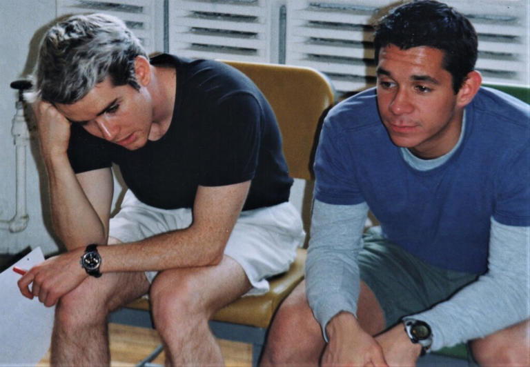 Christian Campbell and John Paul Pitoc rehearse a scene from the 1999 gay romantic comedy 'Trick'. Courtesy of Jim Fall
