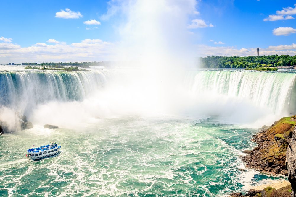 <p>An obvious choice for New York's No. 1 nature getaway, <a class="SWhtmlLink" href="https://www.niagarafallsstatepark.com/" rel="noopener noreferrer">Niagara Falls</a> is actually a group of three majestic waterfalls surging across the Canadian border and dropping about 167 feet into the cliff-lined Niagara Gorge below. The cascade was formed during the Ice Age by a giant melting glacier and continues to dump over 3,000 tons of water over its edge every second. Experience the phenomenon firsthand with a boat ride right into the mist of the thundering falls. See what <a class="SWhtmlLink" href="https://www.rd.com/list/landmarks-zoomed-out/" rel="noopener noreferrer">Niagra Falls and 10 other famous landmarks look like zoomed out.</a></p>
