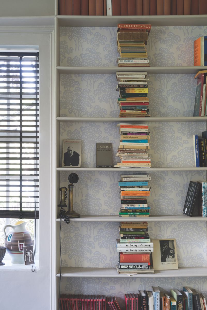 <p>If you have wallpaper offcuts from a previous project, why not use them to put a patterned backing to a set of shelves? It looks much more interesting than plain white and means if you don’t have enough books or accessories in your living room, there is always something lovely to look at. </p><p><em>Pictured: Hornbeam wallpaper BP5001; shelves in Pointing Estate Eggshell, both from <a href="https://www.farrow-ball.com/">Farrow & Ball</a></em></p>