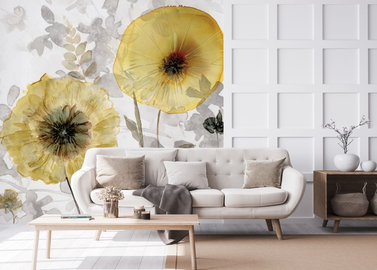 <p>Go bold! Murals have really grown in popularity in recent years. With a big pattern like this, there is no need for artwork, the wallpaper does the talking, so it's designed to be used on one wall only. In yellow and grey, this wallpaper would be great teamed with a mustard armchair, cushions or rug.</p><p>'With trends like maximalism, murals work hand in hand to pack that punch and maximise your living space,' says Amy Hillary, Interiors Writer at <a href="https://www.wallsauce.com/">Wallsauce</a>.</p><p><em>Pictured: Transparent Gold Wallpaper, <a href="https://www.wallsauce.com/designer-wallpaper-murals/carol-robinson-transparent-gold-wall-mural">Wallsauce</a></em></p>