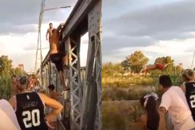 video: se iba a lanzar de un puente a un río, pero cayó al otro lado