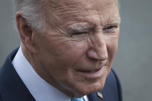 U.S. President Joe Biden answers questions while departing the White House on January 30, 2024 in Washington, DC. A 2024 poll shows Donald Trump beating Biden across seven key states.