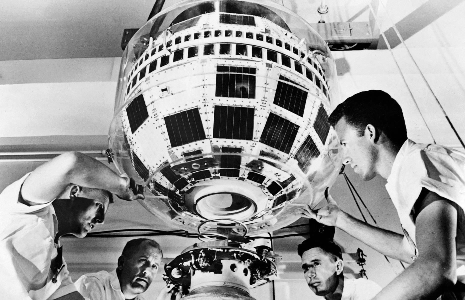 <p>The world's first communications satellite, Telstar 1 rocketed into Earth's orbit on July 10, 1962. The first privately funded satellite launch, it made history by allowing the live broadcast of television images between the United States and Europe.</p>  <p>Now out of action, the obsolete craft still revolves around our planet to this day.</p>
