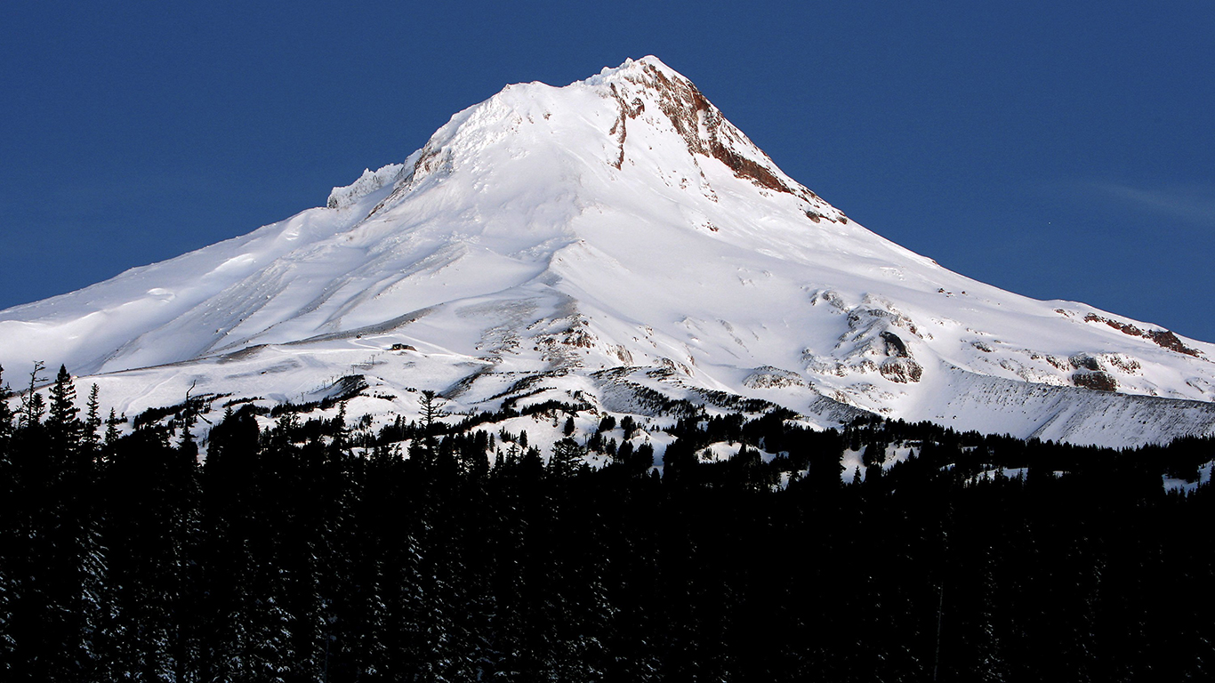 <p>Mount Hood is an active volcano about an hour’s drive southeast of Portland. The mountain is part of the Cascade range and is open year-round for snow skiing. Climbers, trekkers, and mountaineers travel from all over to climb this majestic mountain. It is one of the amazing things that Oregon is known for and a true symbol of the state.</p>