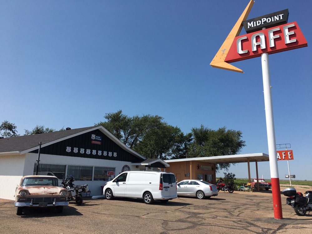 <p><b>Adrian, Texas</b></p><p><a href="https://www.facebook.com/profile.php?id=100094447723599">Midpoint Cafe</a> got its name because it's the geographic midway point between Chicago and Los Angeles on historic Route 66 — both cities are 1,139 miles away from the cafe. It was built in 1928 and expanded in 1947, and though it has changed hands and names many times over the years, it's been continuously operating. Flo's V-8 Cafe in the animated movie "Cars" was inspired by Midpoint, and you can sign your name on an old Ford parked outside. Don't miss the "ugly crust" pies, named because they might not look beautiful, but they sure taste good. </p><p><b>Related:</b> <a href="https://blog.cheapism.com/retro-diners-every-state/">Charming Retro Diners in Every State</a></p>