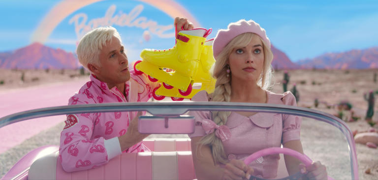 Ryan Gosling, left, and Margot Robbie in a scene from 