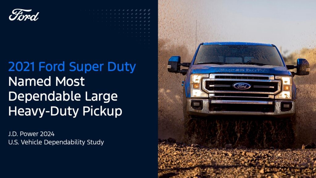 ford super duty honrada como la camioneta de servicio pesado grande más confiable de estados unidos por jd power