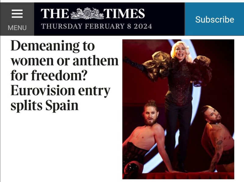 la canción ‘zorra’ de eurovisión, en la portada de ‘the times’: esto se preguntan fuera de españa