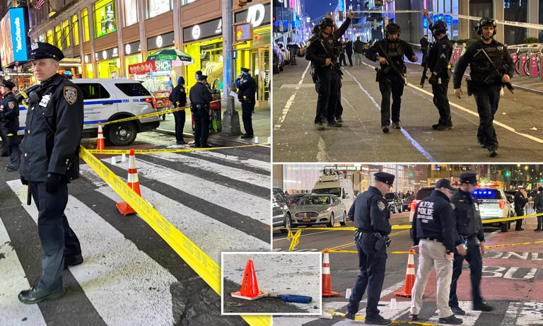 Shoplifters Open Fire On Security Guard In New York Citys Busy Times Square Hitting An Innocent