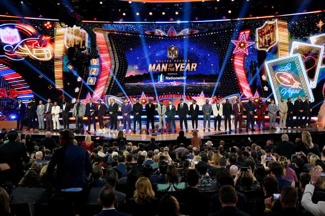 Walter Payton Player of the Year Award nominees stand on stage during the NFL Honors award show.