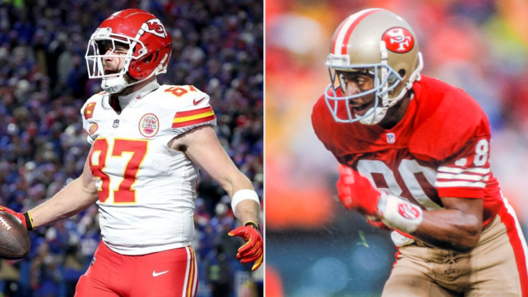 Travis Kelce Vs. Jerry Rice Playoff Stats: How Chiefs Star Closed Gap ...