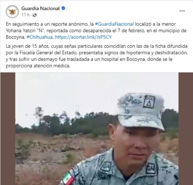 guardia nacional localiza a estudiante desaparecida en chihuahua; ¡tenía hipotermia y deshidratación!