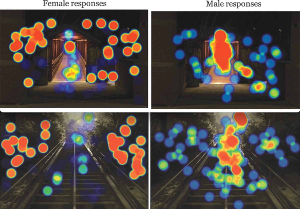 heat maps show 'striking' difference for women walking home alone at night
