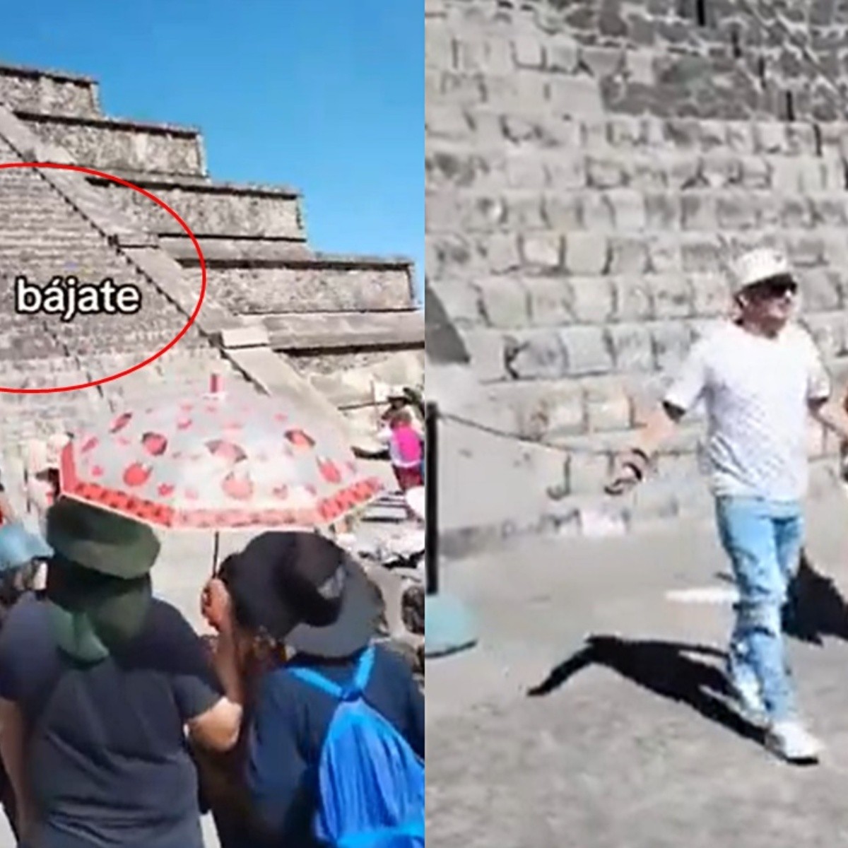 turista sube a pirámide de la luna en teotihuacán para tomarse la foto y se va sin multa